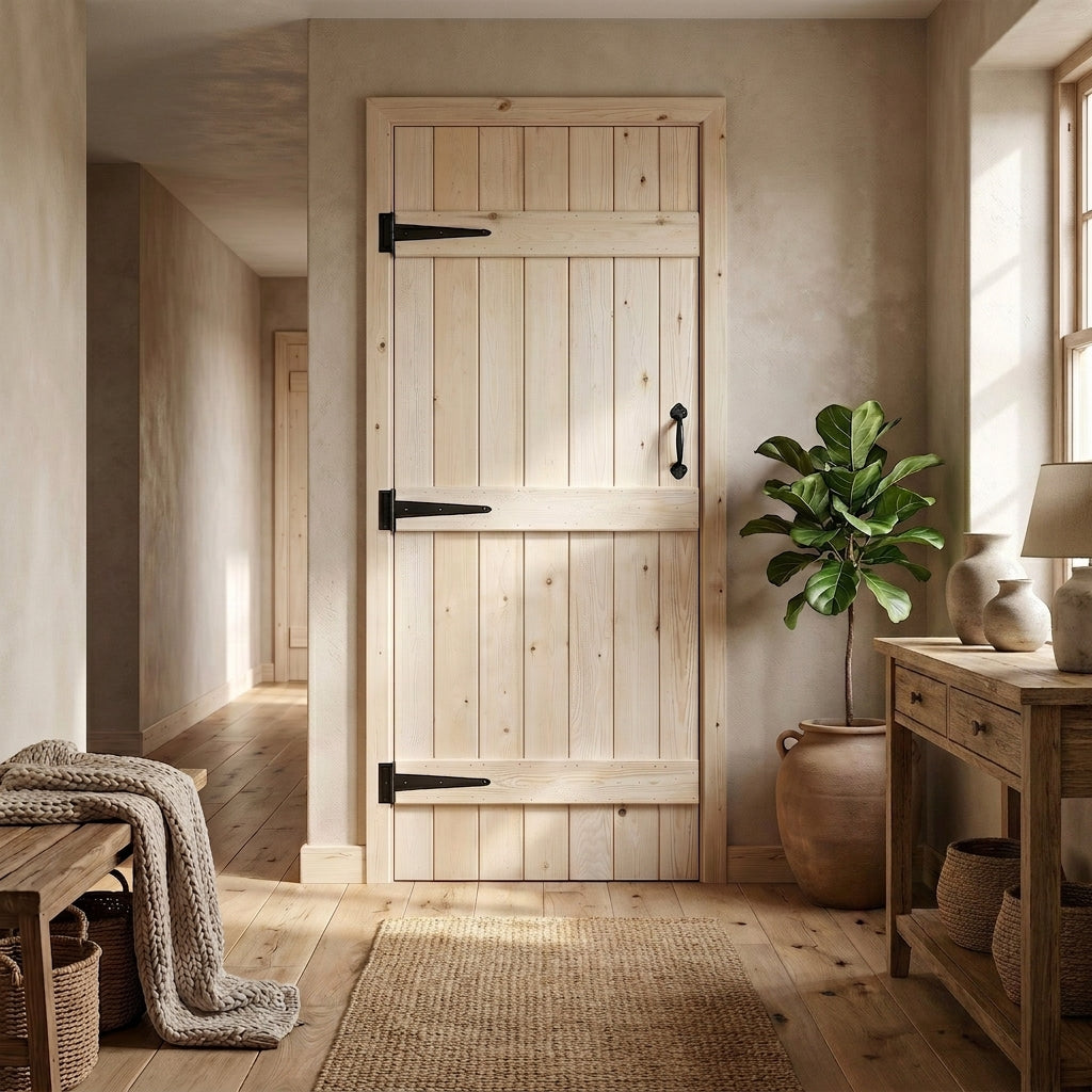 Internal Solid Scandinavian Pine Door Unfinished 3 Ledge V Groove
