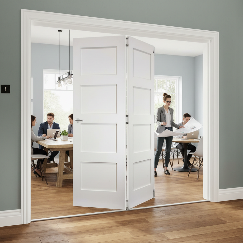 Premium White Folding Room Divider with Top Hung System - Versatile Bifold Doors for Flexible Space Management