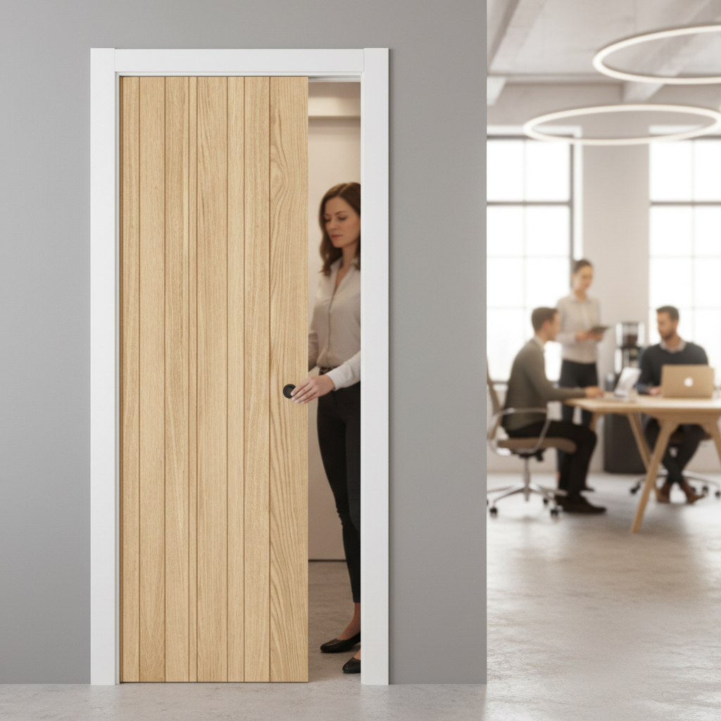 Premium Oak Pocket Door Set with Galvanised Steel Frame and Adjustable Jambs for Modern Interiors