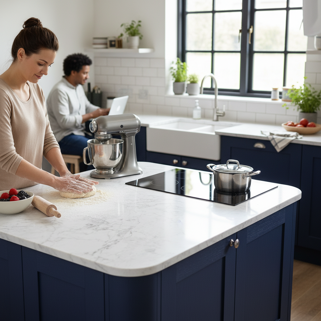 Premium Rounded Edge Laminate Worktop - Calacutta Marble Effect 3000mm x 600mm x 38mm for Luxurious Kitchen Design - Image 2