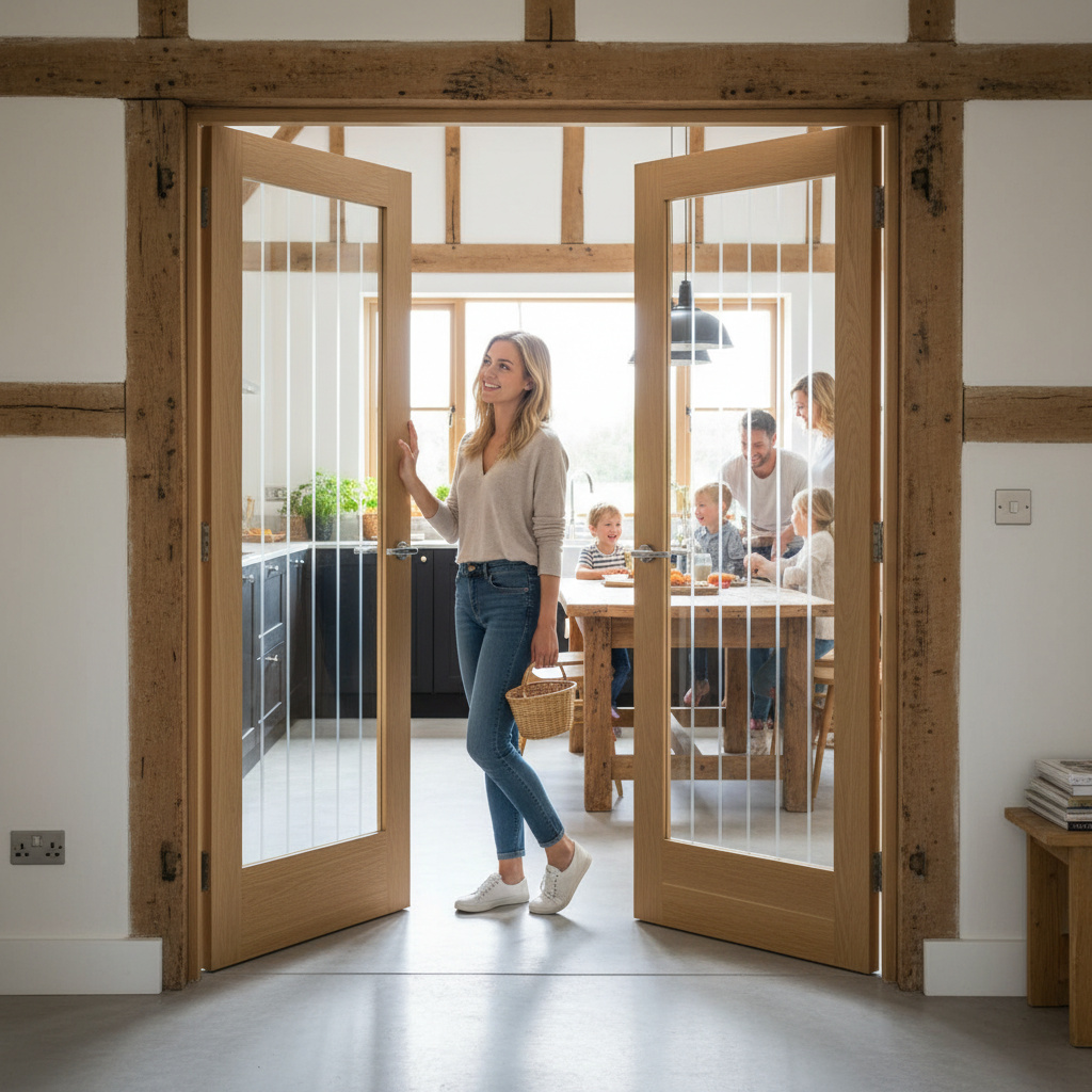 Premium Custom Made Glazed French Doors with Etched Glass - Ideal for Natural Light