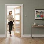 Premium Contemporary 4L Frosted Glazed Oak Door - Fully Finished with Real Oak Veneer and Frosted Safety Glass