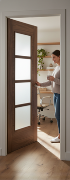 Premium Walnut Glazed Internal Door with Clear Tempered Safety Glass and Semi Solid Core for Enhanced Strength and Stability