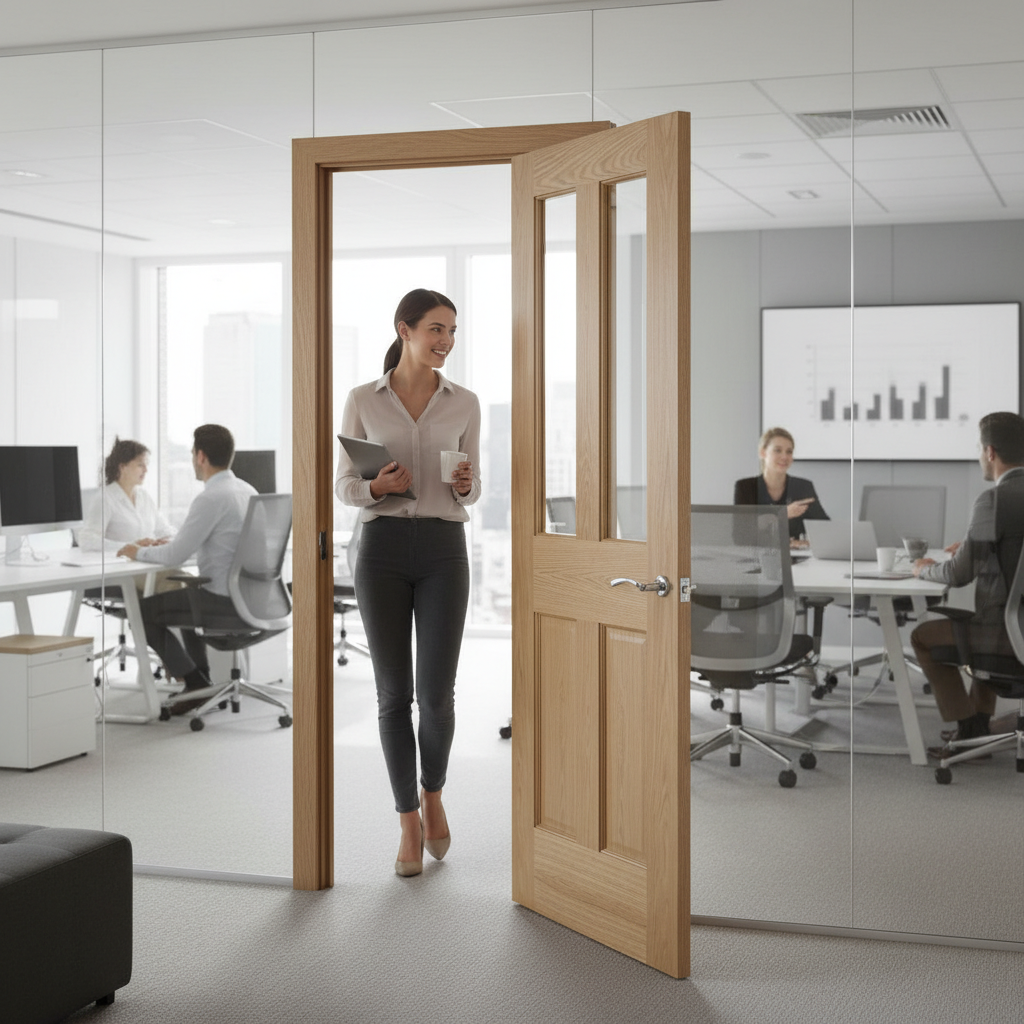 Premium Oak Glazed Internal Door with Clear Bevelled Glass and Engineered Construction for Strength and Stability