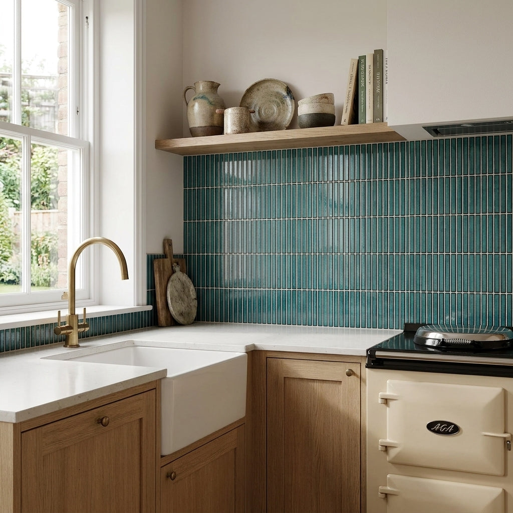 Linear Smooth Green Gloss Porcelain Wall Tile 315 x 296mm 0.93m² Coverage