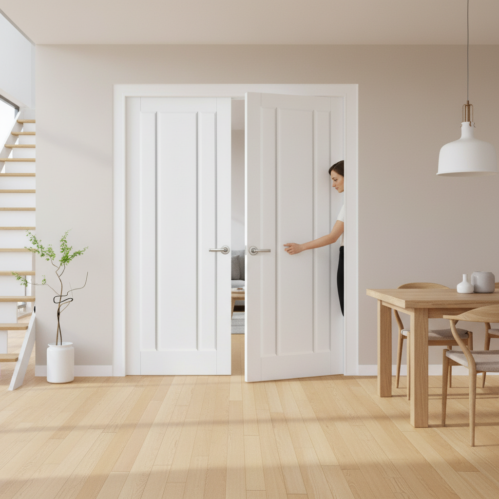 Premium Internal White Primed 3 Panel Pair Door Set – Modern Design with 35mm Thickness for Elegant Interiors - Image 2