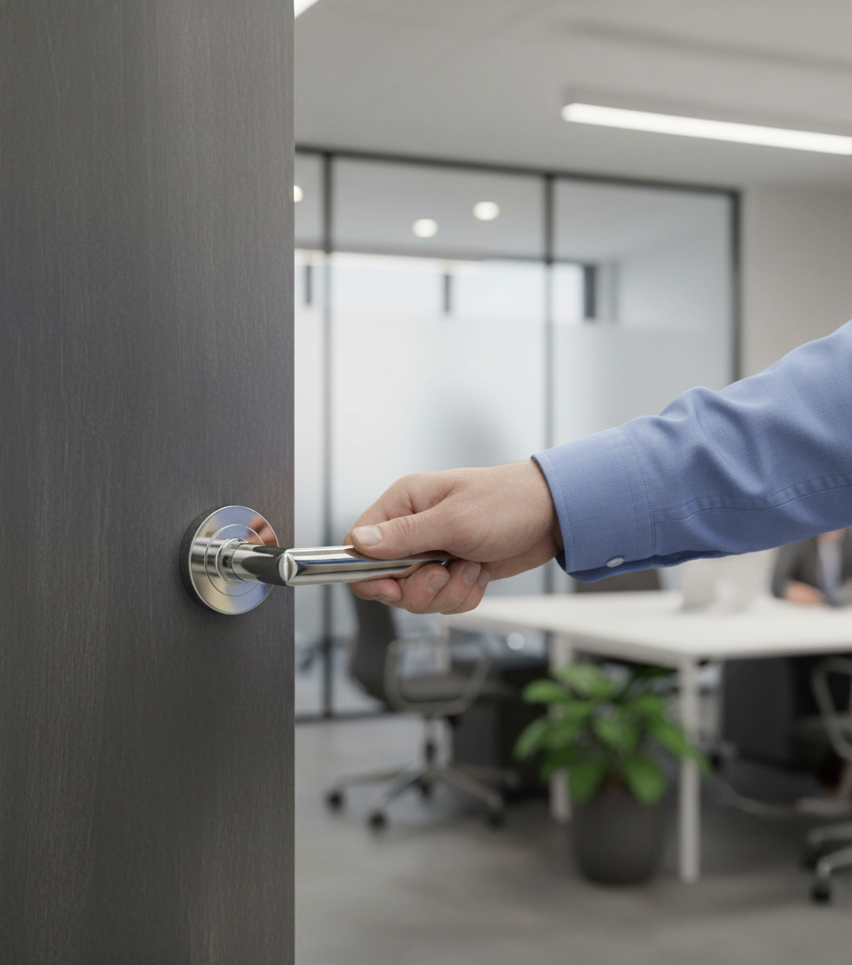 Premium Modern Door Lever Handle on Round Rose with Complete Fixings for Stylish Home Entry