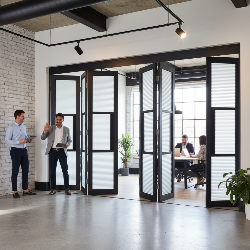 Premium Industrial Style Folding Doors with Reeded Glass - 5 Door Configuration for Home and Apartment Use