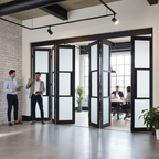 Premium Industrial Style Folding Doors with Reeded Glass - 5 Door Configuration for Home and Apartment Use