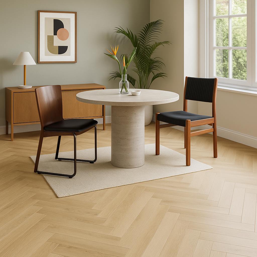 Herringbone 5mm Rigid Core LVT Flooring in Prime Oak Finish