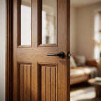 Internal Rustic Oak Victorian Door, Fully Finished, 2 Light Clear Glazing - detail view