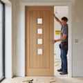 Premium Contemporary Oak Suffolk 4 Light Internal Door with Obscure Glazed Panes for Enhanced Privacy and Natural Light