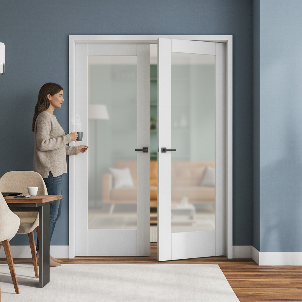Premium Internal White Primed Pattern 10 1 Light Obscure Glass Pair Door for Modern Interiors - Image 2
