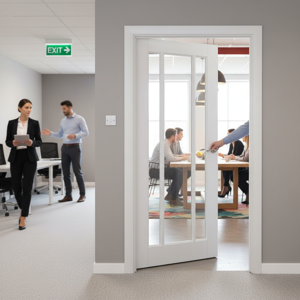 Internal Primed Fire Door with 3 Clear Safety Glass Panels for Enhanced Fire Protection and Contemporary Style - Image 2