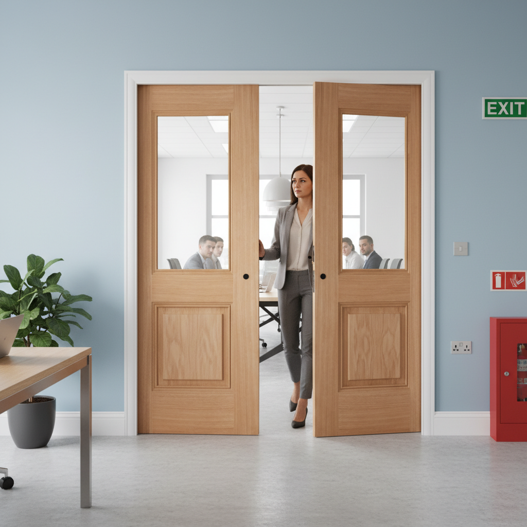 Premium Oak Glazed Double Pocket Door Set with Galvanised Steel Frame and 15-Year Guarantee