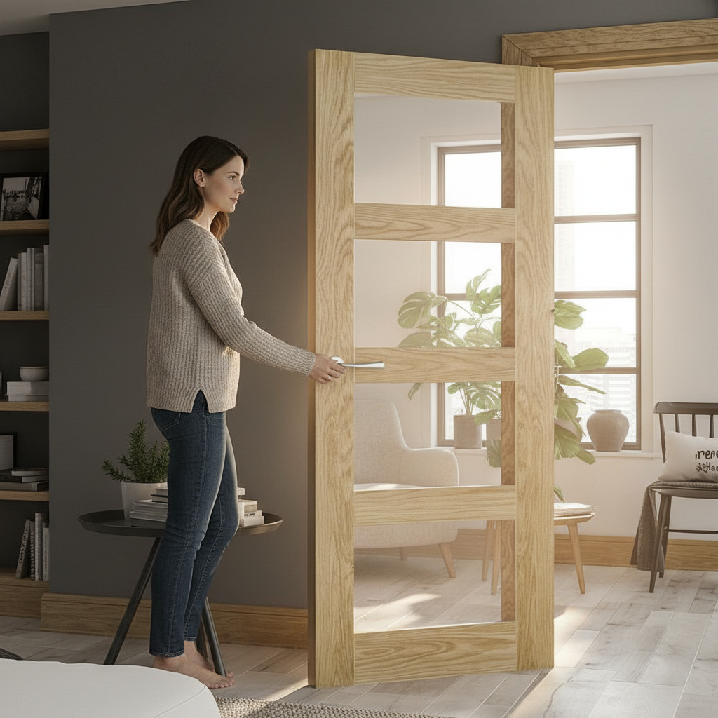 Premium Clear Glazed Fully Finished Internal Door with Shaker Panels and Solid Core Construction