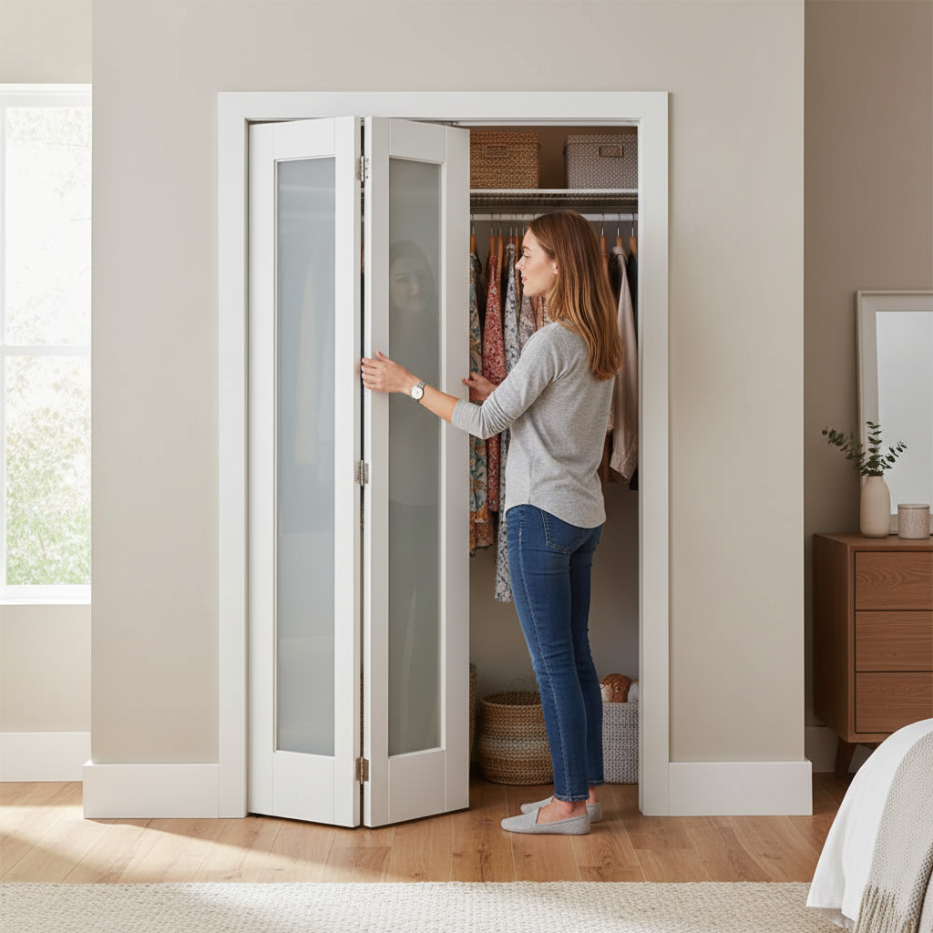 Premium White Bifold Door with Recessed Panel Design and Solid Pine Core Construction for Home Renovation Projects