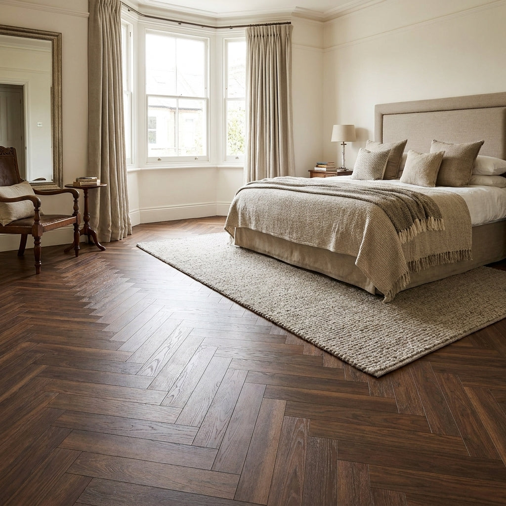 Herringbone Vinyl Flooring 5.5mm Thick Walnut Rigid Core LVT