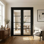 Internal French Door with 4 Light Obscure Glass, Fully Finished, Jet Black
