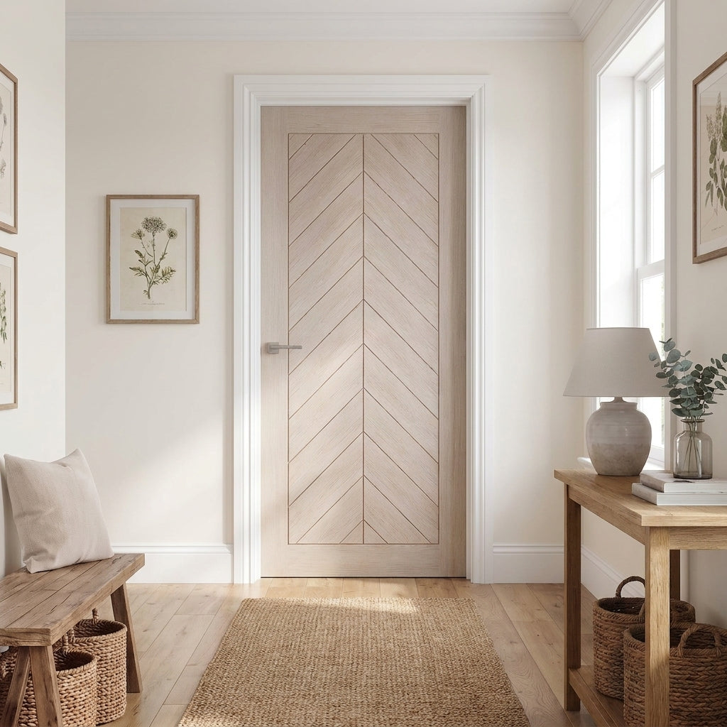 Ivory Fully Finished Internal FD30 Fire Door Chevron