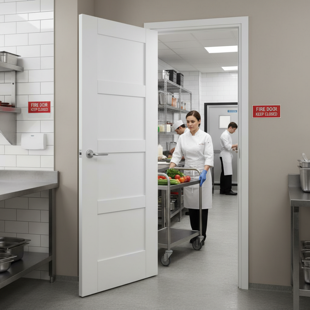 Premium 4 Panel Fire Door with Engineered Construction for Strength and Stability, Unfinished for Custom Finish Options