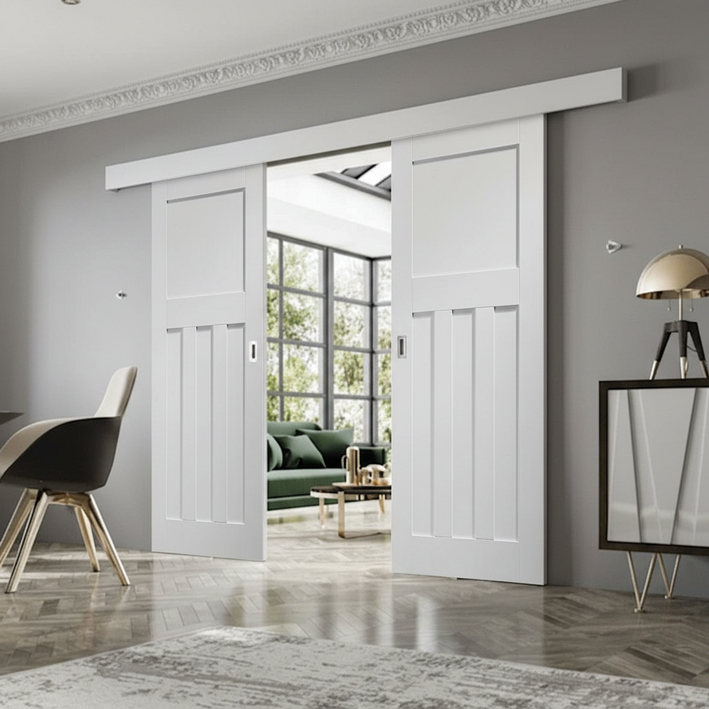 Premium Double Sliding Door System with White Pelmet and Hardware for Internal Use - Adjustable for 35mm to 50mm Thick Doors