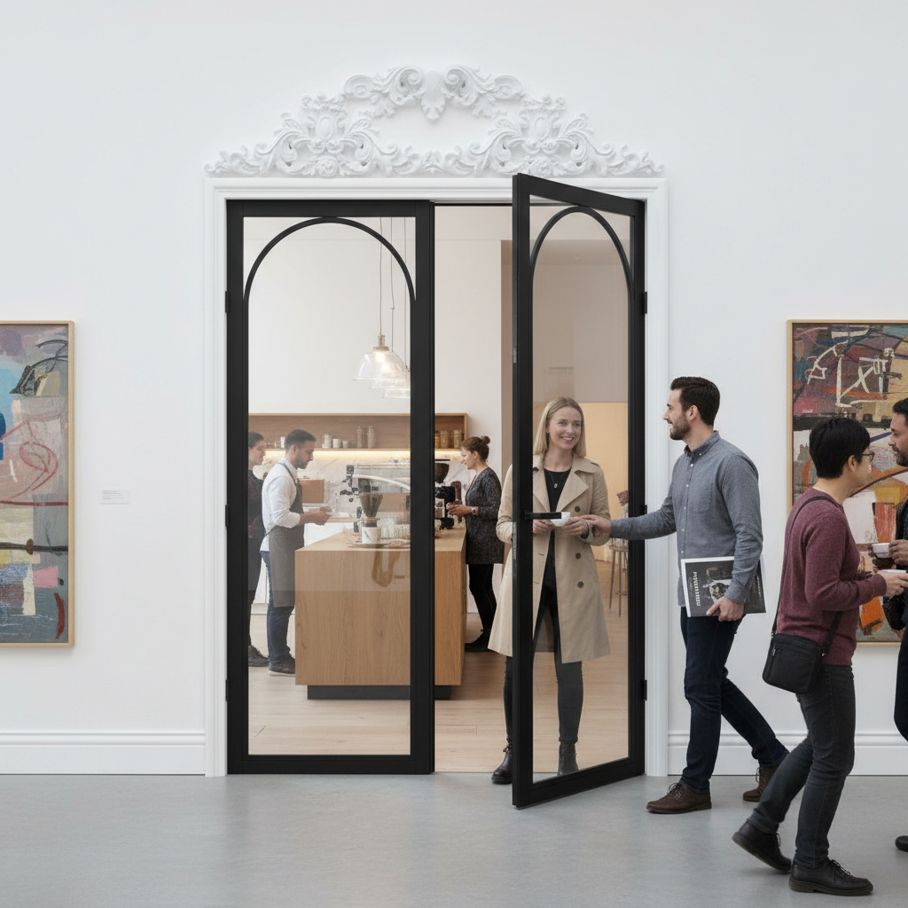 Premium Clear Glazed Arched Door Pair with Solid Engineered Core, Black Finish, and Safety Glass for Modern Spaces