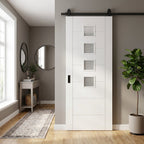 Internal White Primed Sliding Door with 4 Light Obscure Glass, Pedrena Design