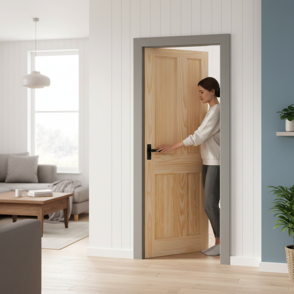 Premium Clear Pine Unfinished Internal Malton 4 Panel Pocket Door Set - Space-Saving Design with Durable Construction - Image 2
