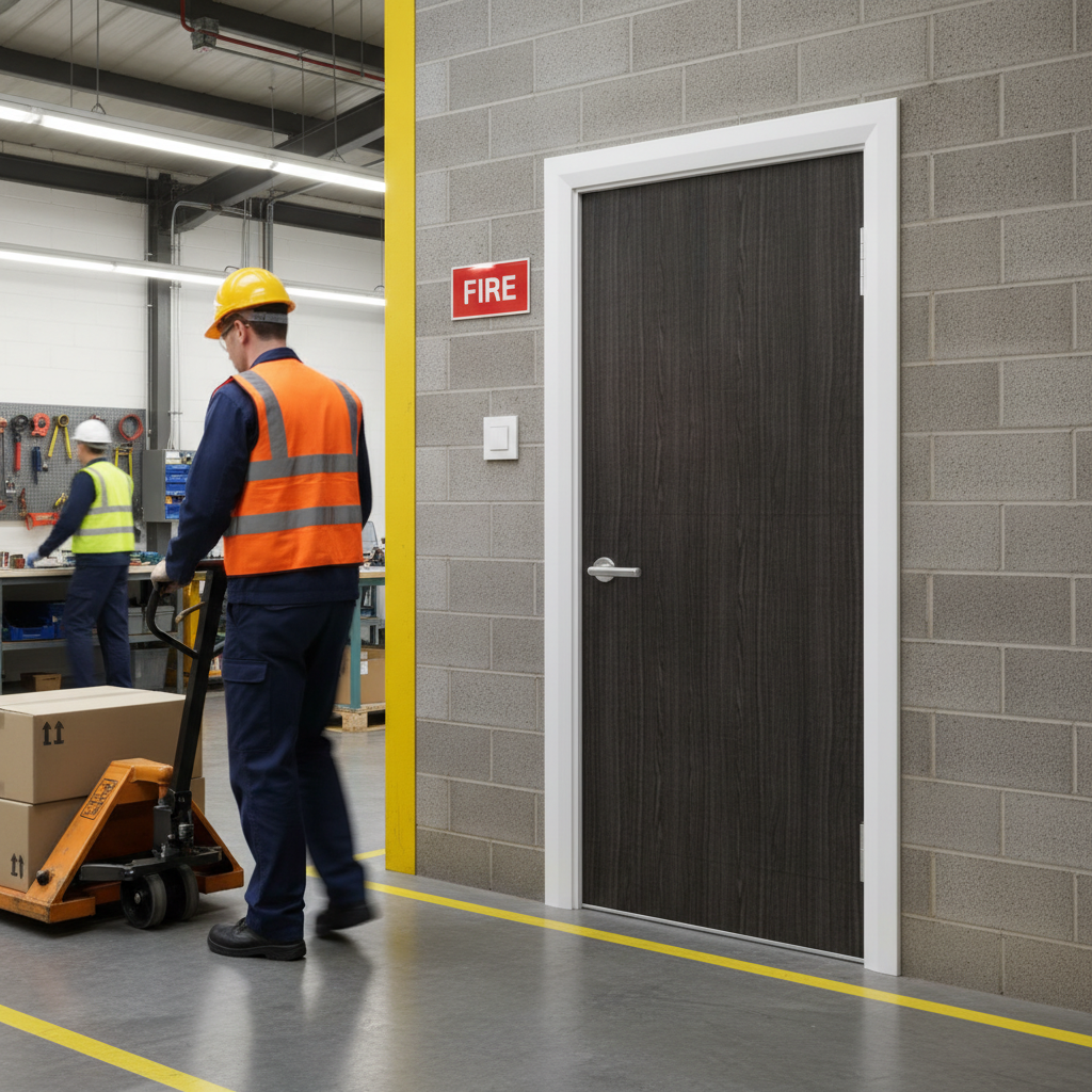 Premium Flush Fire Door with Solid Core and Hand-Picked American Grey Ash Veneer - Durable and Stylish Design