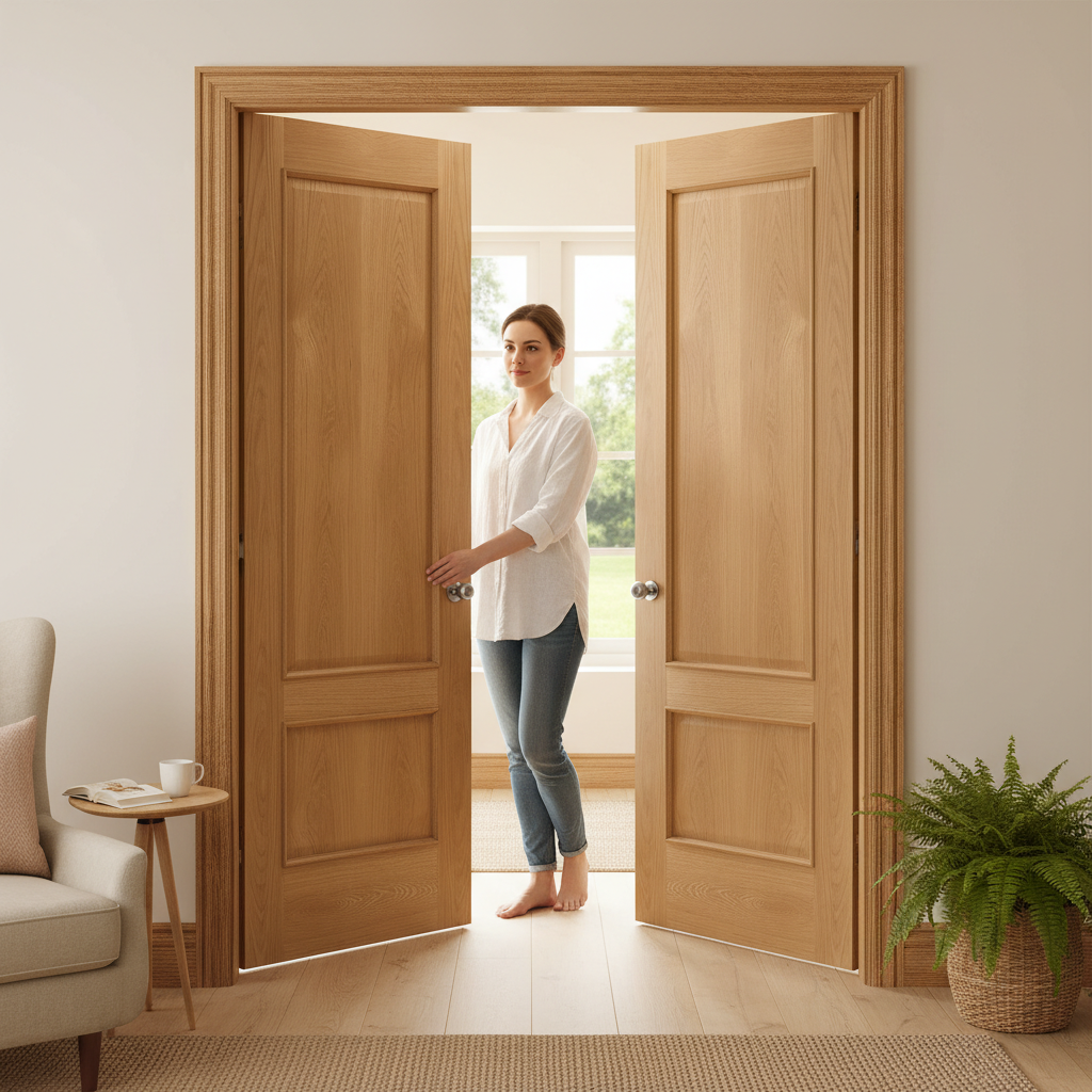 Premium Custom Made Oak French Doors with Engineered Construction and A-Grade Veneer for Elegant Room Division