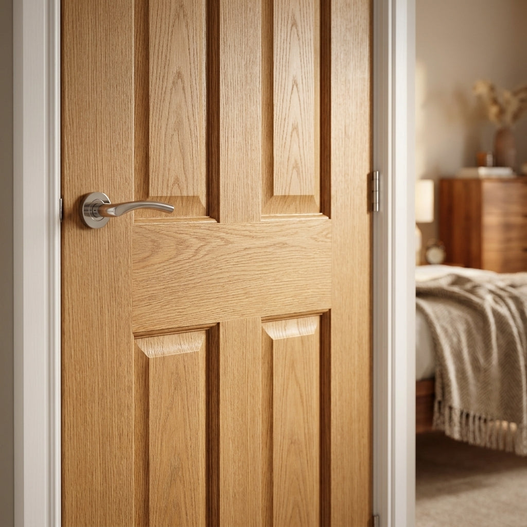 Internal Oak FD30 Fire Door, Victorian Shaker Style, Unfinished, Made-to-Measure - detail view