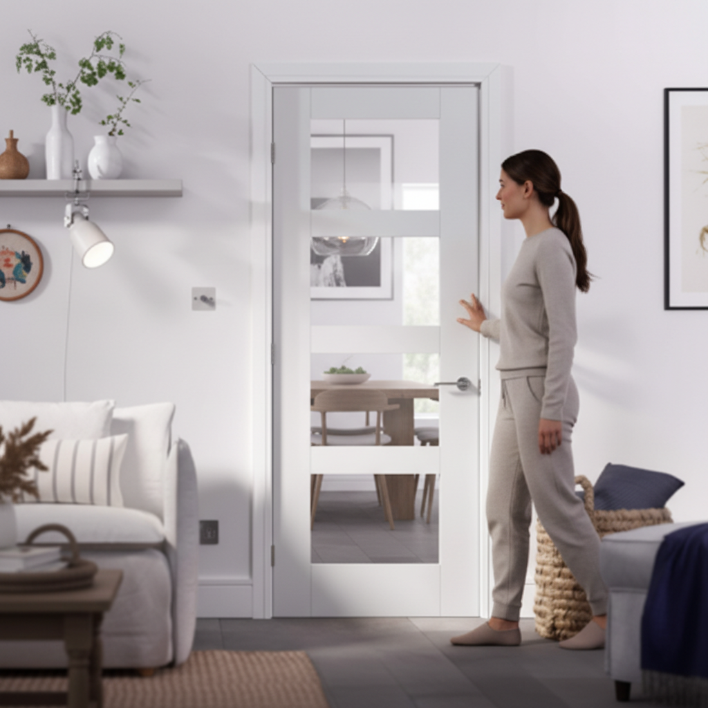 Premium Internal 4 Light Clear Glazed Shaker Door - White Primed, Engineered Construction, and Customizable Sizing Options