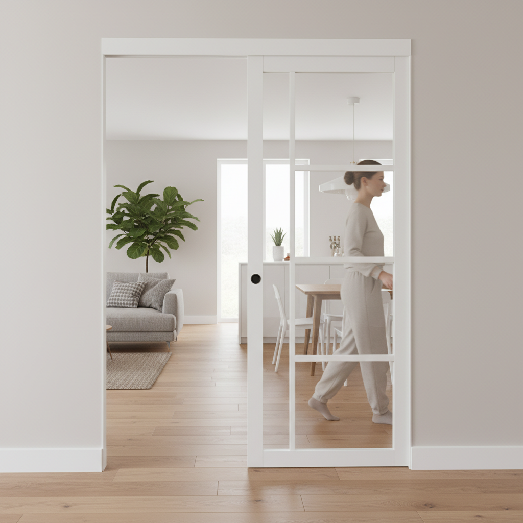 Premium Clear Glazed Flush Pocket Door Set with No Bottom Track for Space-Saving Solutions and Minimalist Design