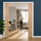 Premium Contemporary Oak Double Pocket Door Set with Galvanized Steel Frame and Adjustable Jambs for Easy Installation
