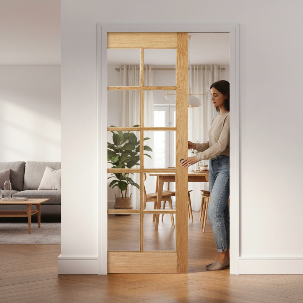Premium Clear Glazed Pocket Door Set with Top-Hung Design and Adjustable Features
