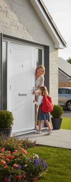 Premium White Composite External Door with Panelled Design, Low Maintenance and Thermally Efficient