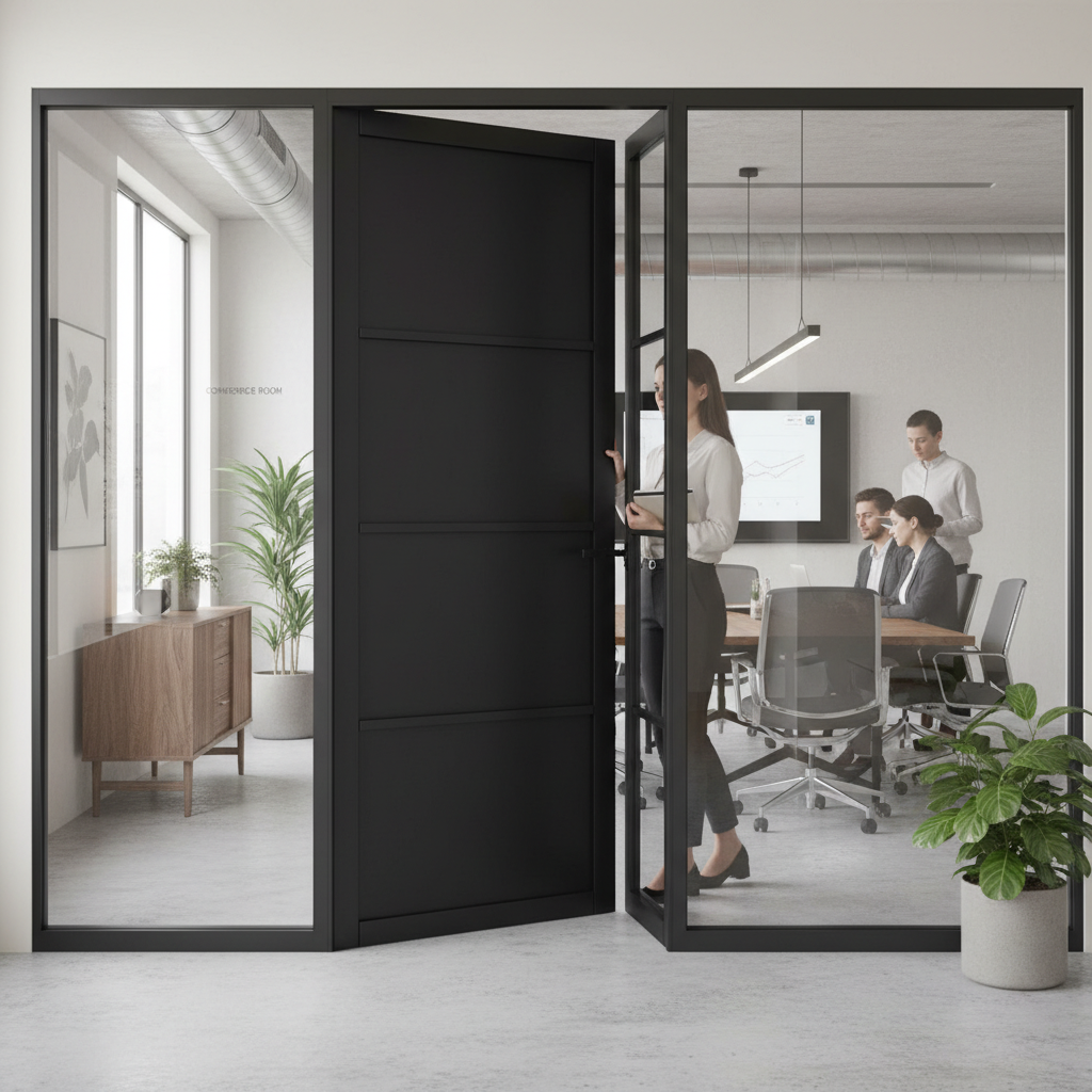 Premium Industrial Style Offset French Doors with Demi Panel ·Sleek Design, Multiple Size Options, and Customizable Hardware