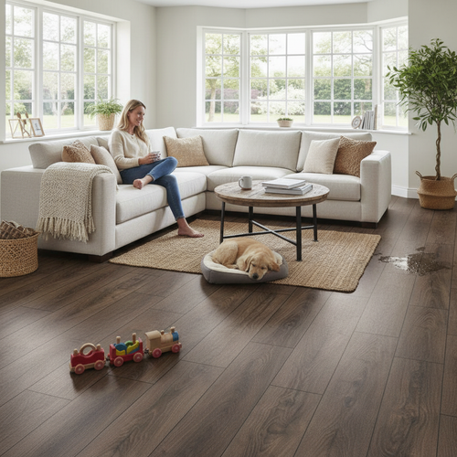 Premium 10mm Handscraped Moisture Resistant Laminate Flooring in Espresso Carpenter Oak Style for Durable and Stylish Home Decor