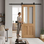 Internal Unfinished Victorian Shaker Sliding Door with Clear Glass Panels and Stylish Black Track Mechanism - Image 2