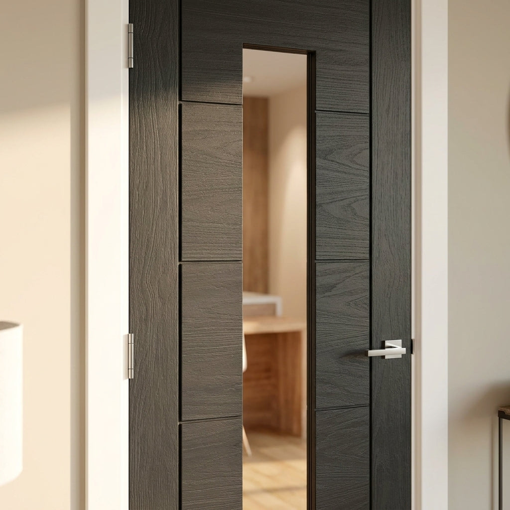 Internal Oak Door Black Fully Finished with 1 Light Clear Glass, Made-to-Measure - detail view