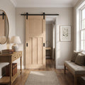Unfinished Oak 1930's 4 Panel Internal Sliding Door with Black Face Mount