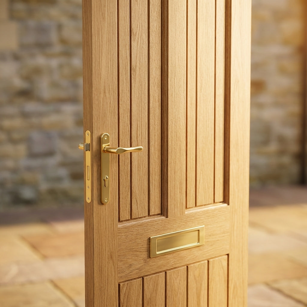 External Oak Door Unfinished Solid Timber Core Farley Design - detail view