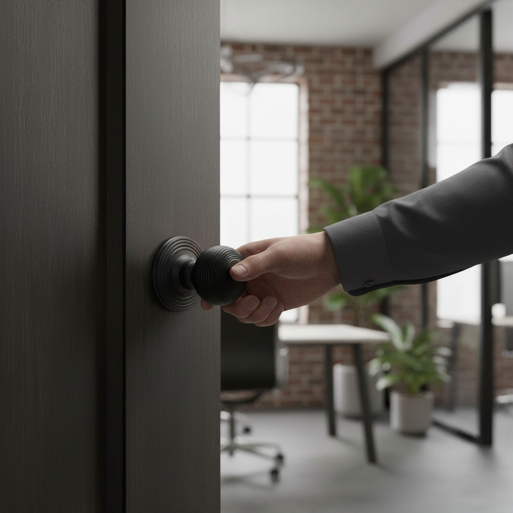 Premium Round Reeded Mortice Fire Door Knob Set - Matt Black Finish with Fire-Rated Components and 10-Year Guarantee - Image 2
