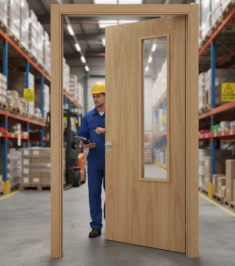 Premium Custom Made Oak Fully Finished FD30 Clear Glazed Fire Door with Bespoke Options