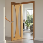 Premium Clear Glazed Fire Door with Deep U-Groove Design and Oak Veneer Finish - High-Quality Professional Grade for Industrial and Commercial Appl...