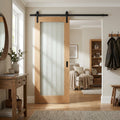 Internal Oak Sliding Door Fully Finished 1 Light Obscure Glass - Black Top Mounted
