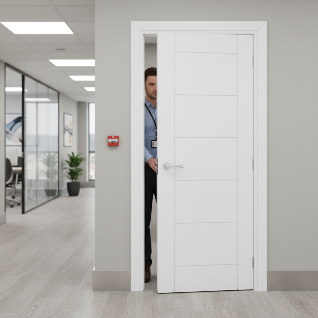 Premium White Fire Door FD60 - Elegant Design, Solid Core Construction, and Certified Fire Safety Standards