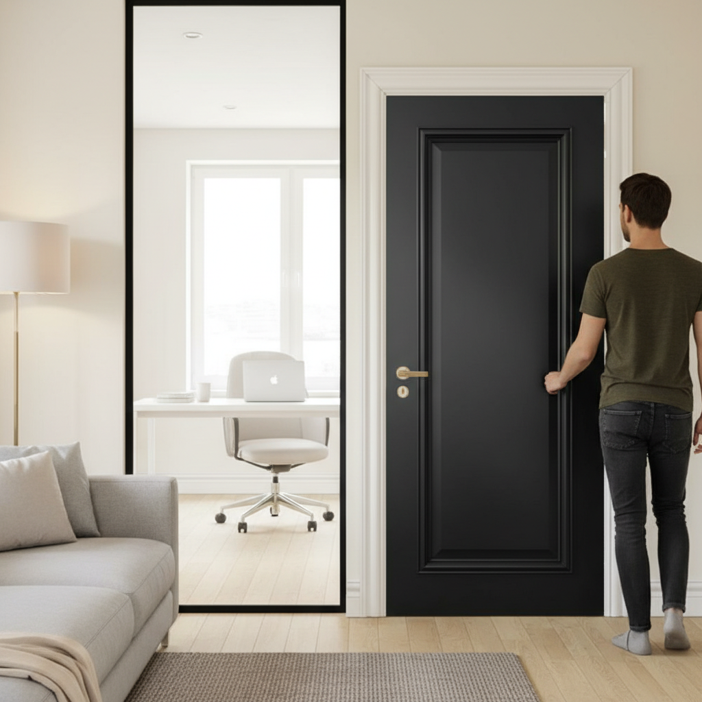 Premium Fully Finished Black Internal Door with Solid Core and Distinctive Moulding for Modern Home D?or