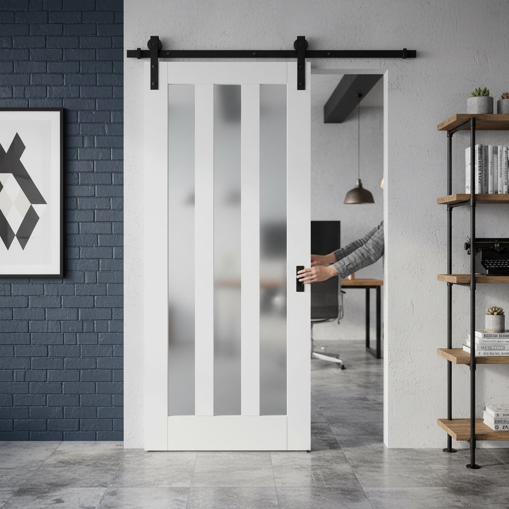 Premium Internal Sliding Door Set with 3 Light Obscure Glass Design and Solid Core Construction for Modern Interiors